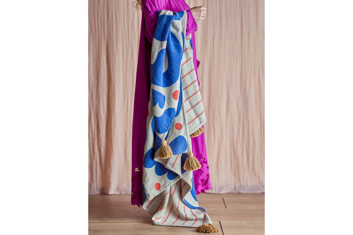 Plaid Kiral - Bleu, en coton recyclé