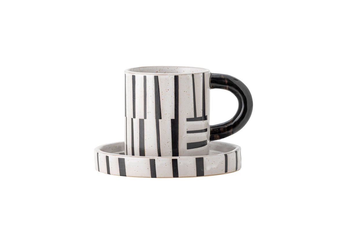 Ensemble de tasses Evoa – Noir/Blanc en grès avec soucoupe