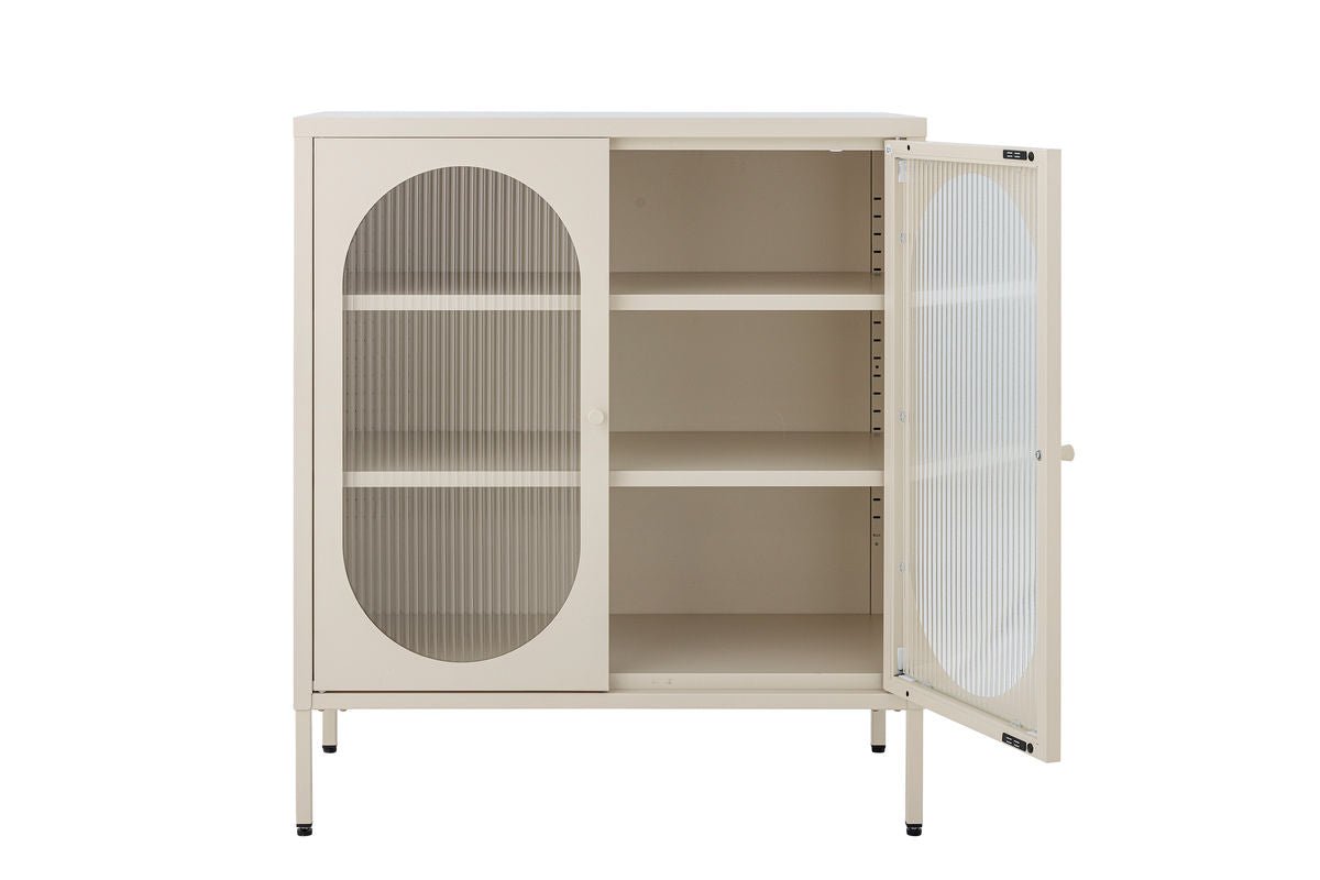 Commode Savona – Verre strié en ton sable doux