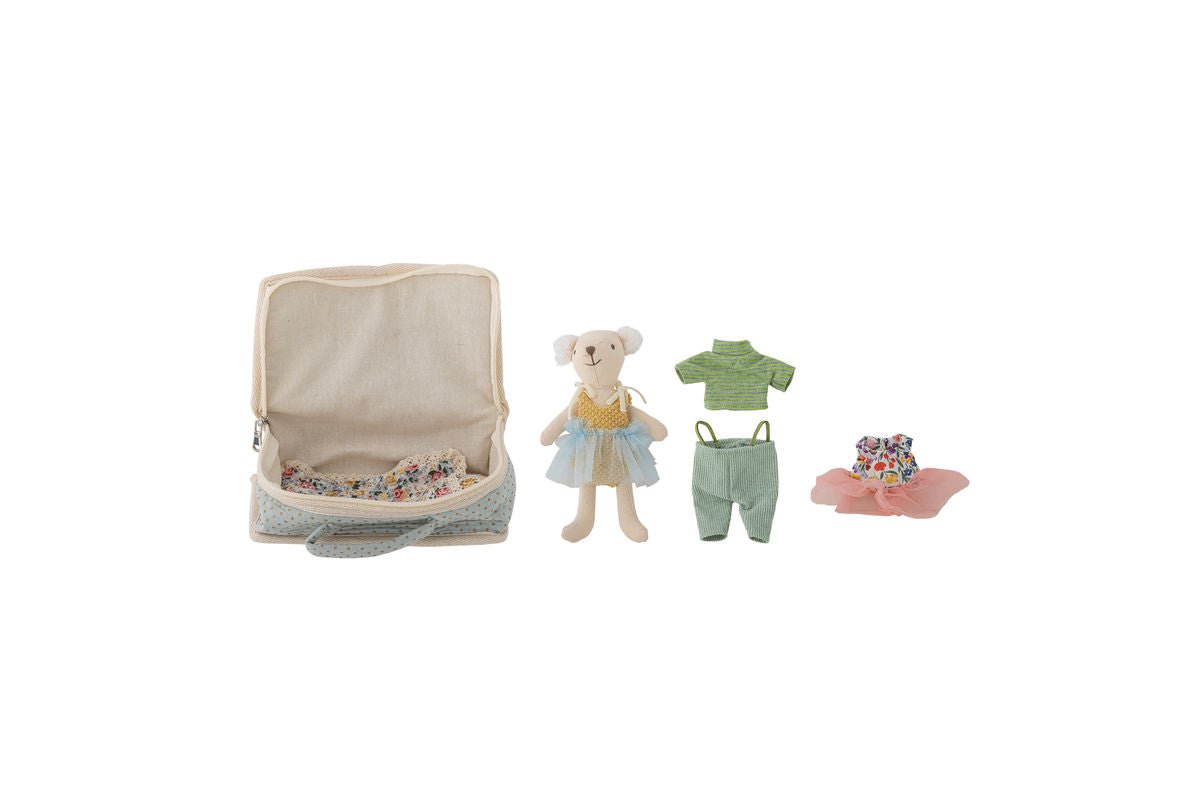Stoffpuppe „Mia“ mit Koffer – Buntes Spielset aus Polyester