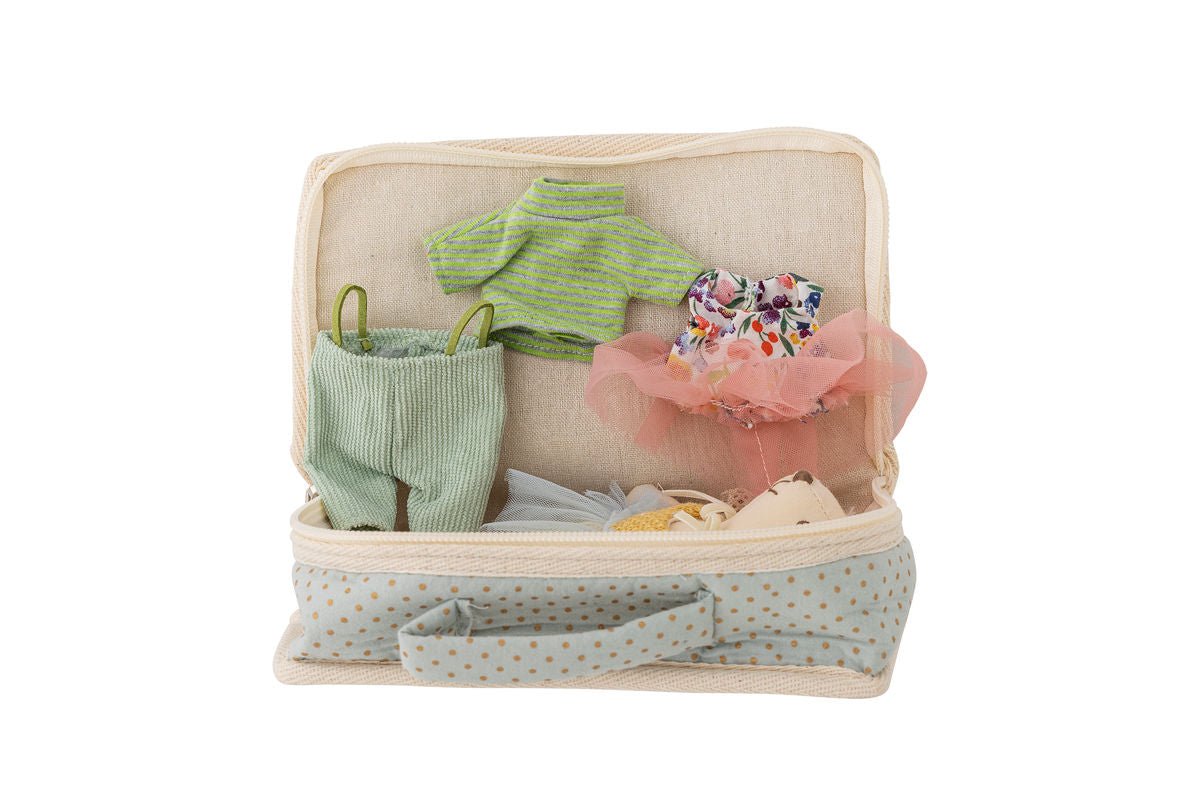 Stoffpuppe „Mia“ mit Koffer – Buntes Spielset aus Polyester