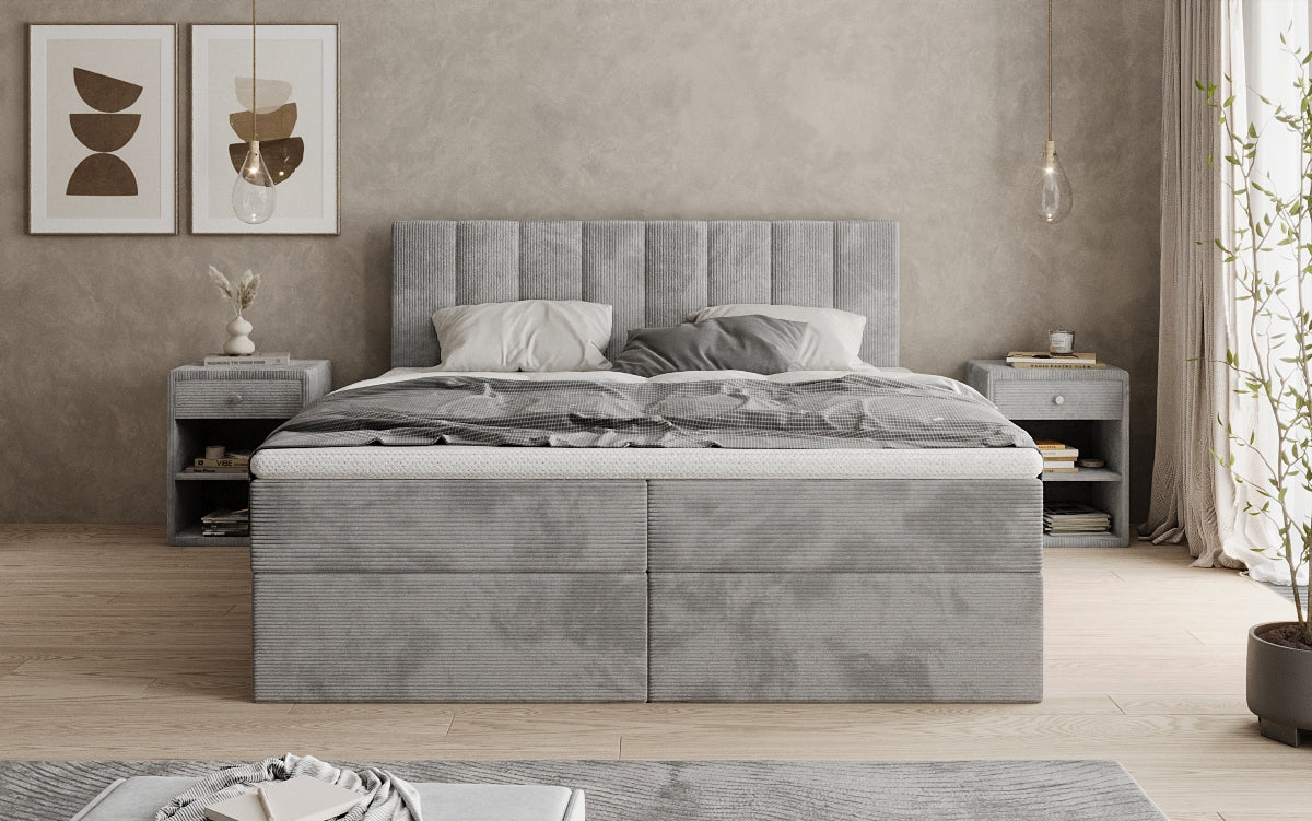 Lit boxspring Sofia en Côtelé avec espace de rangement