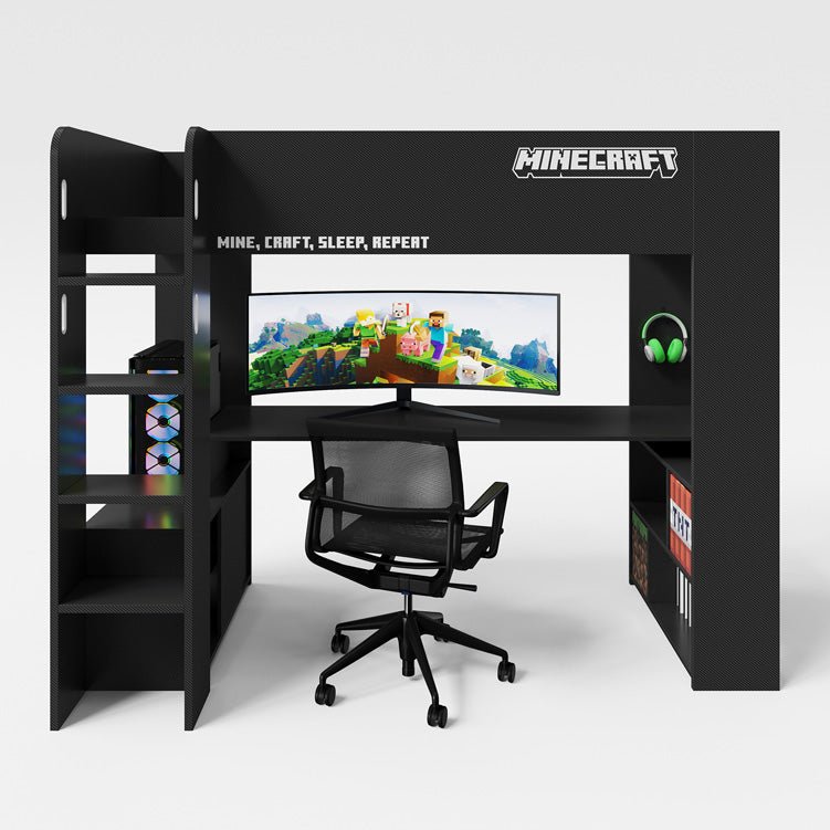 Minecraft lit mezzanine de jeu « BaseCamp » avec bureau et étagère