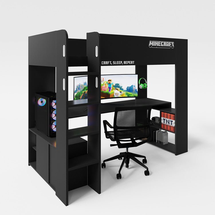 Minecraft lit mezzanine de jeu « BaseCamp » avec bureau et étagère