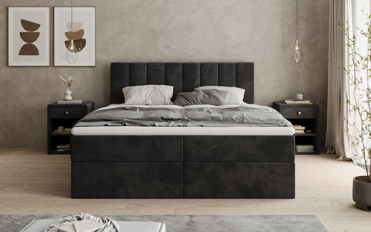 Lit boxspring Sofia en Côtelé avec espace de rangement