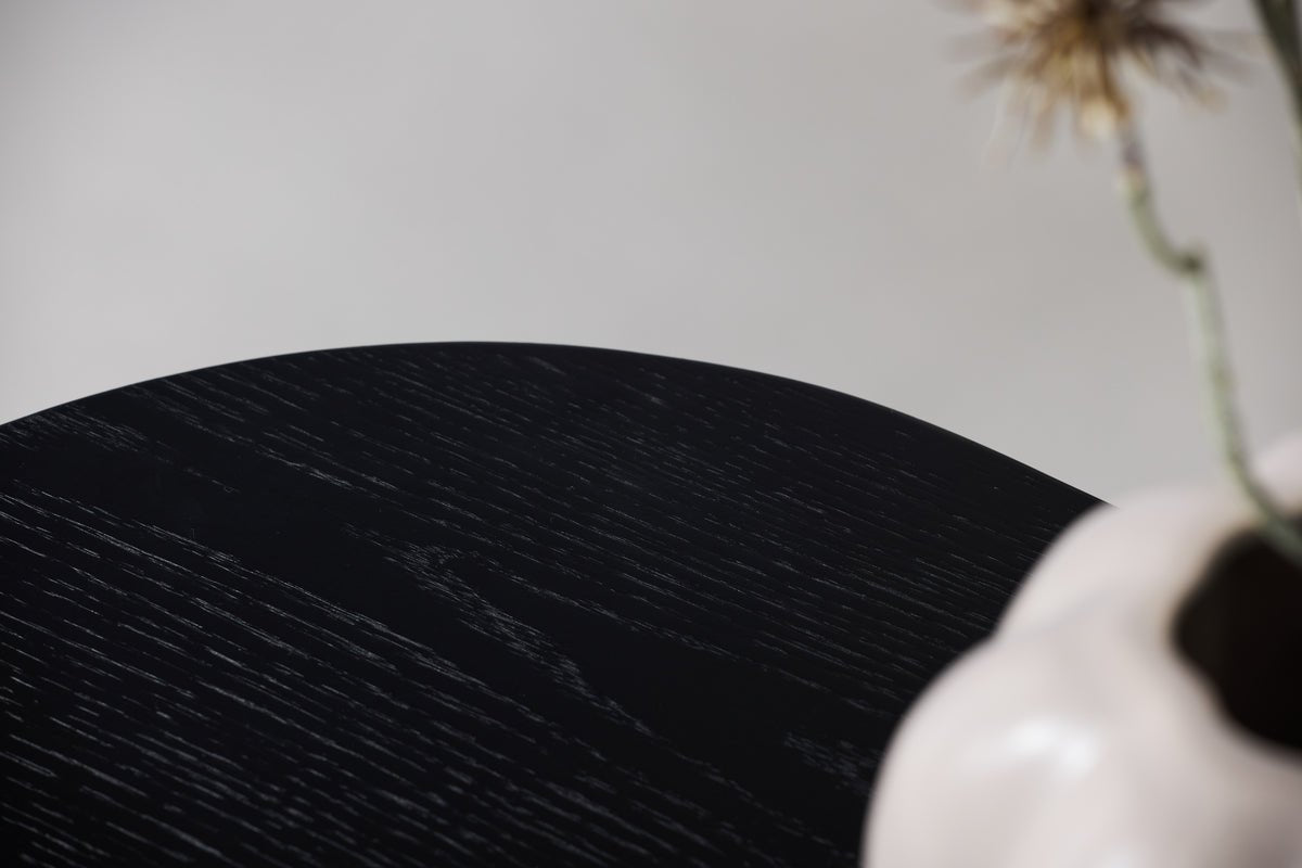 Meuble TV bas design Sundby – Noir en imitation chêne avec façade à lamelles