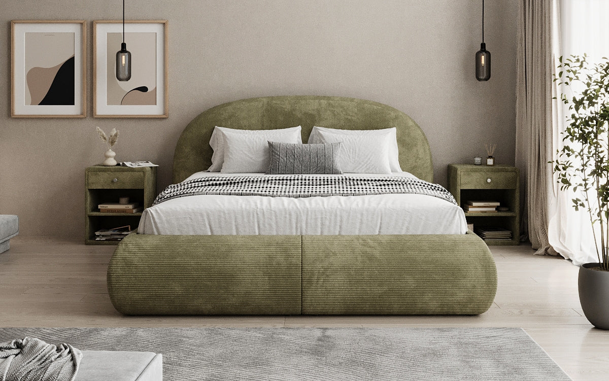 Designer Polsterbett Loop in Cord mit Stauraum