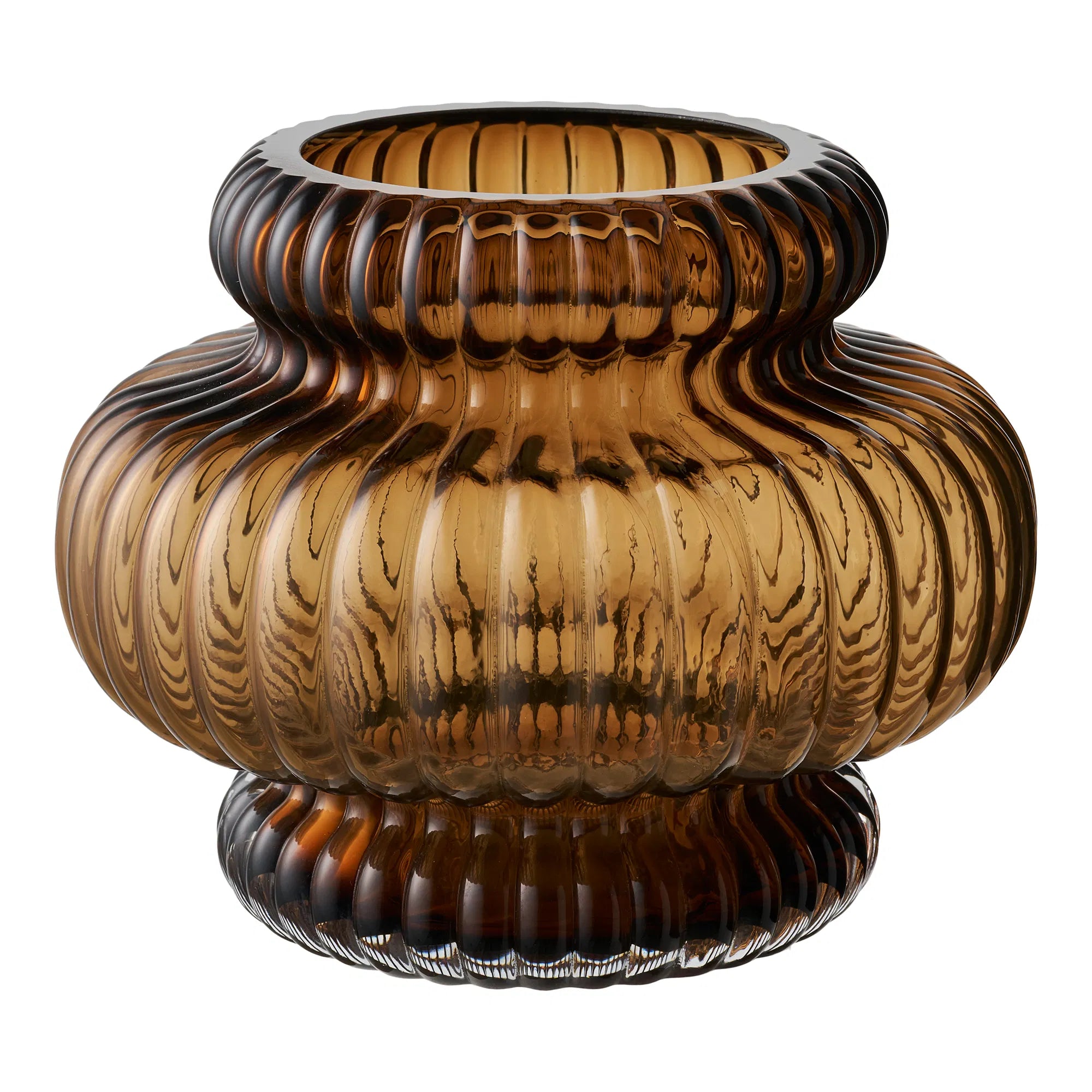 Vaas „Clara“ – Geribbeld glas in Smoky Brown