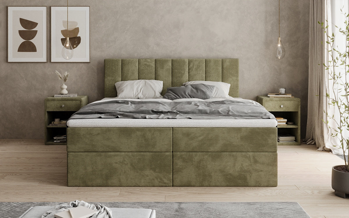 Lit boxspring Sofia en Côtelé avec espace de rangement