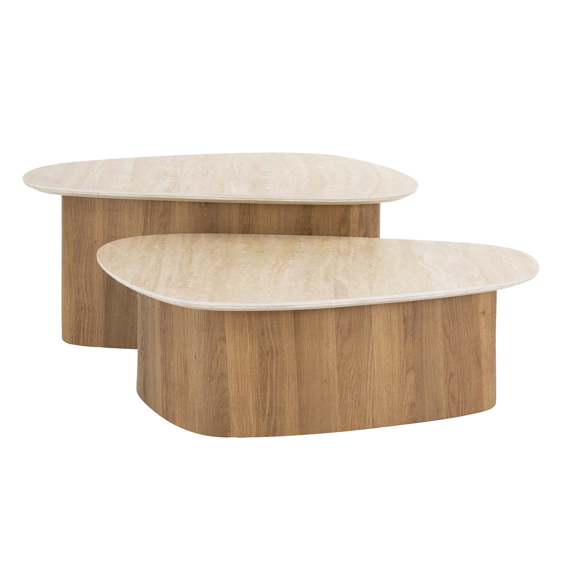 Salontafel Sorelia - 2-delige set met keramische plaat in travertijnlook en driehoekige vorm
