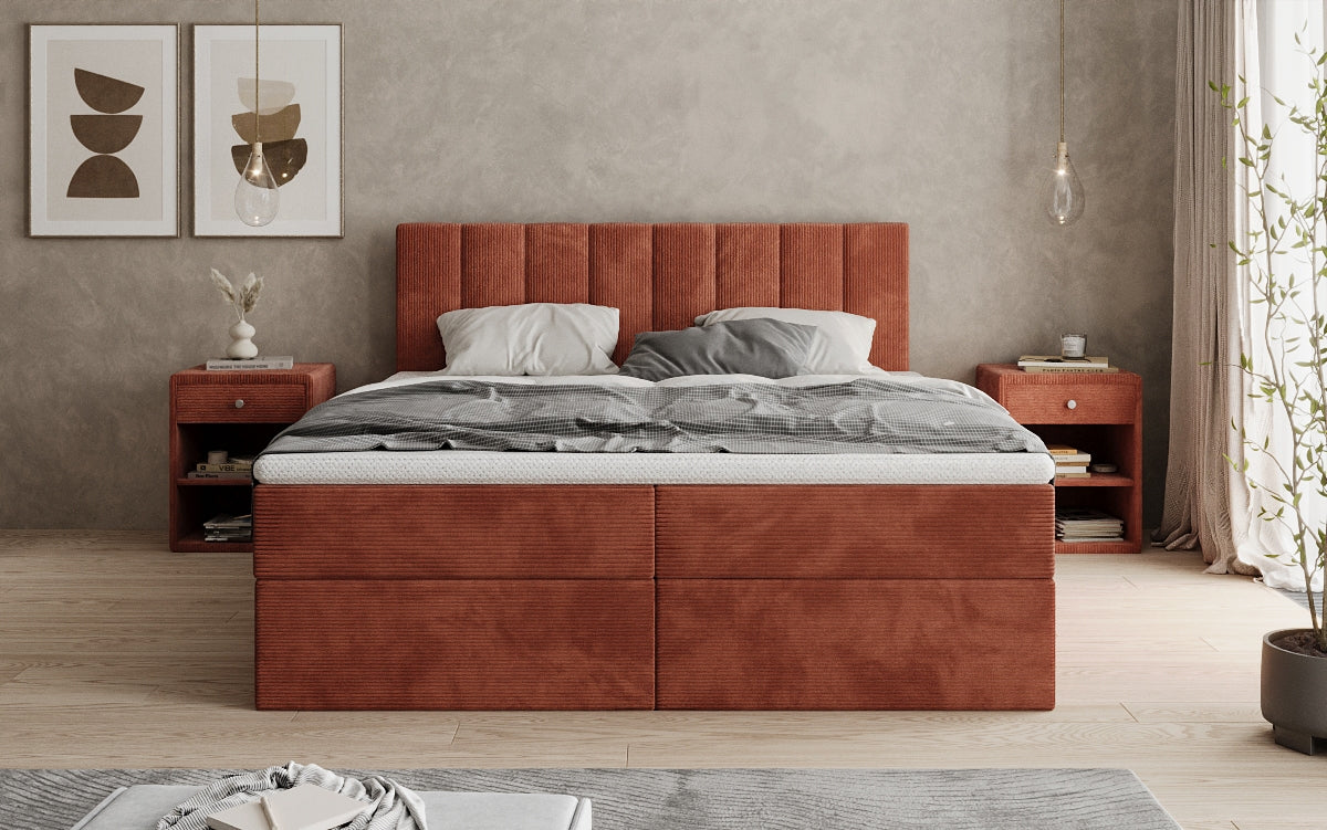 Lit boxspring Sofia en Côtelé avec espace de rangement
