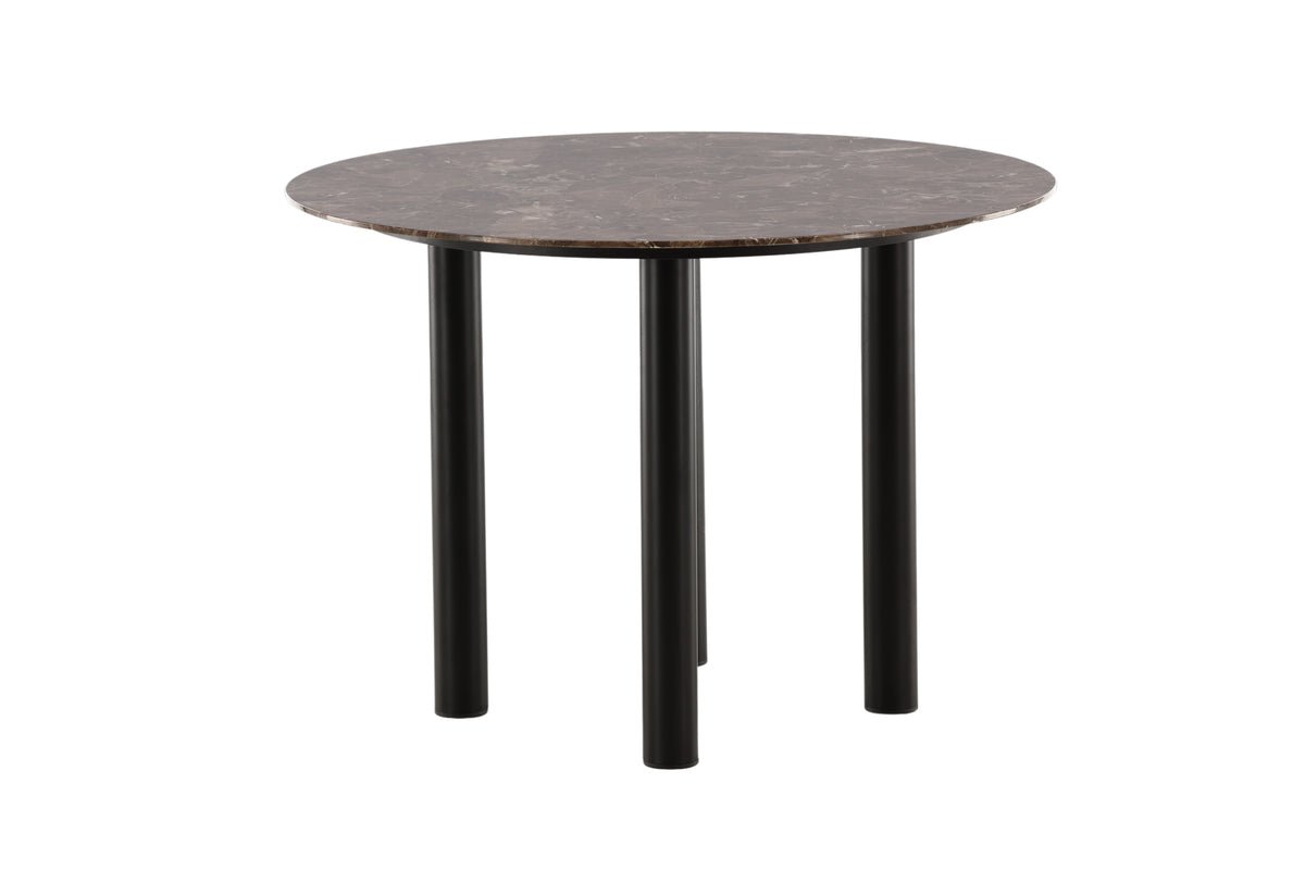 Esstisch Compa - runder Esstisch mit Metallbeinen und brauner Glasplatte