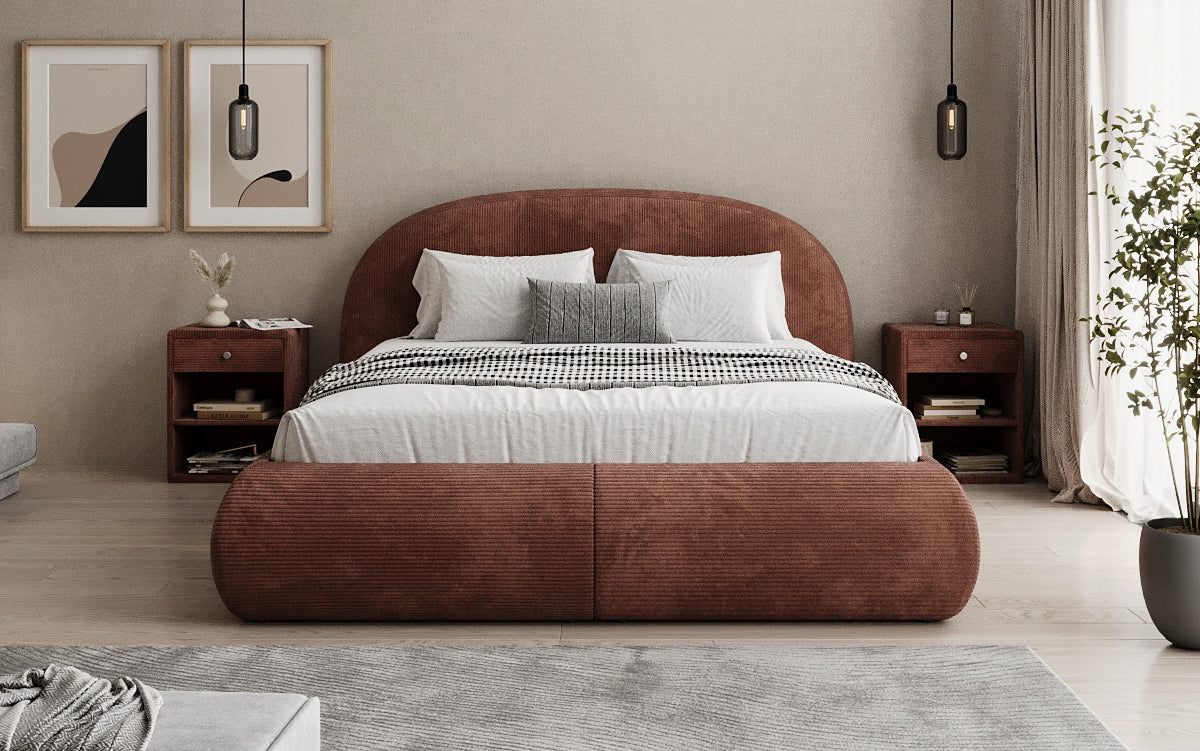 Designer Polsterbett Loop in Cord mit Stauraum