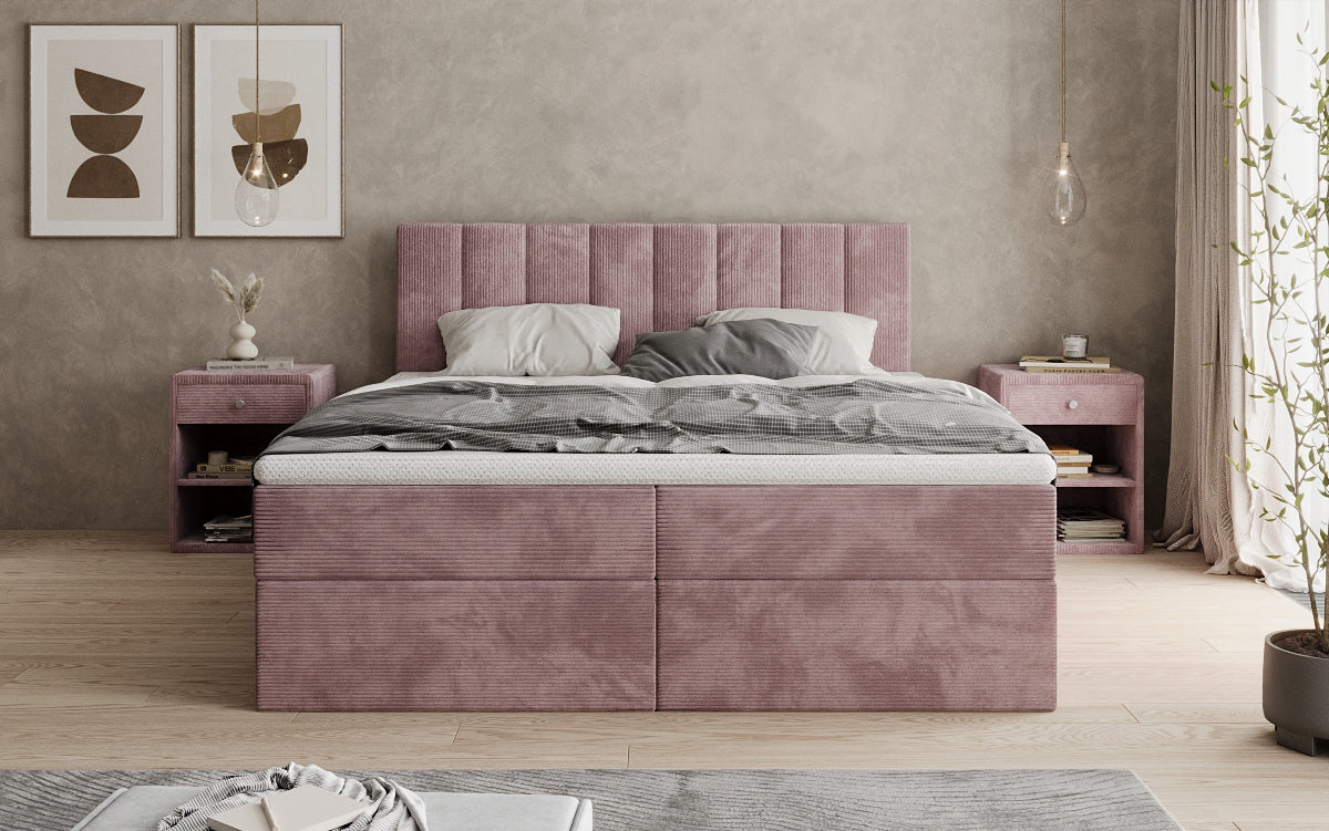 Lit boxspring Sofia en Côtelé avec espace de rangement
