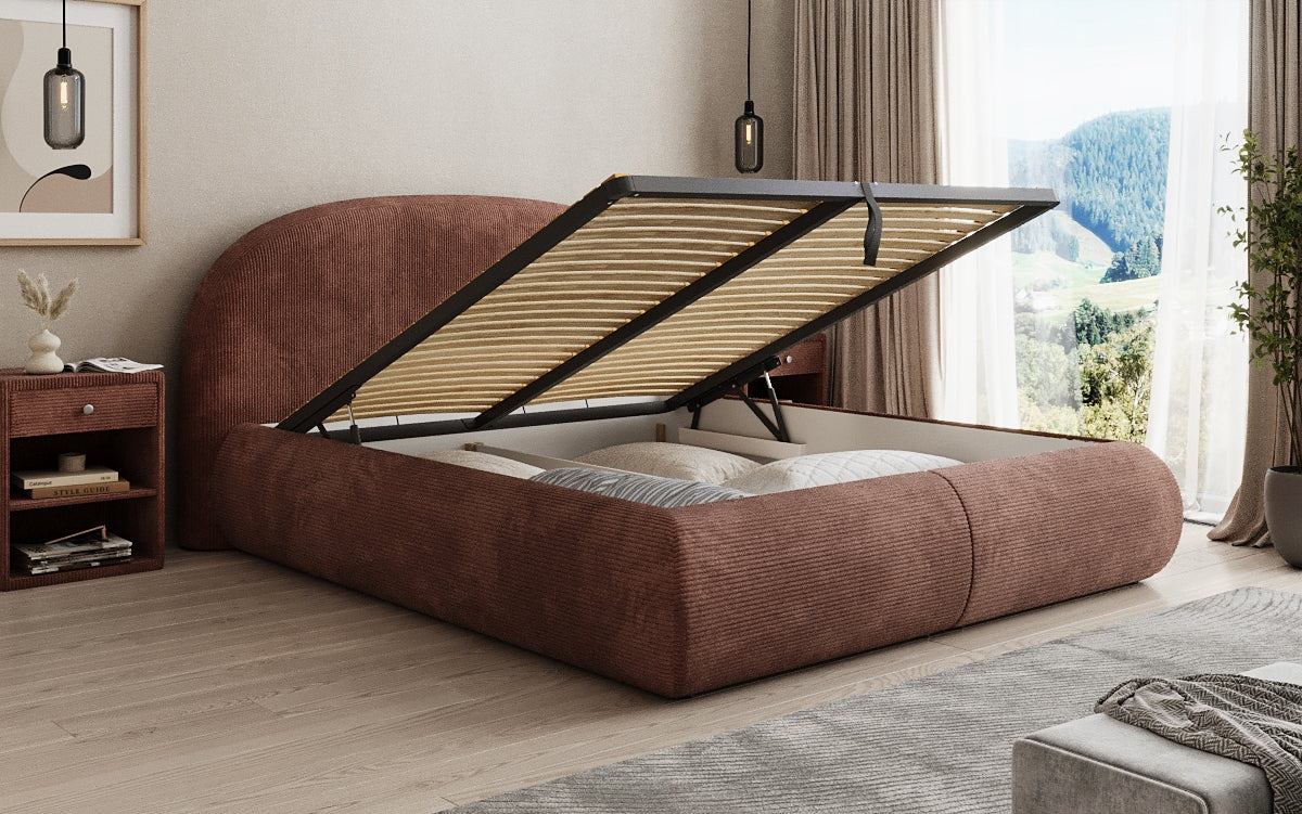 Designer Polsterbett Loop in Cord mit Stauraum