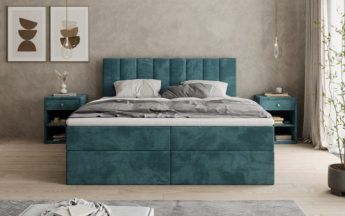 Lit boxspring Sofia en Côtelé avec espace de rangement