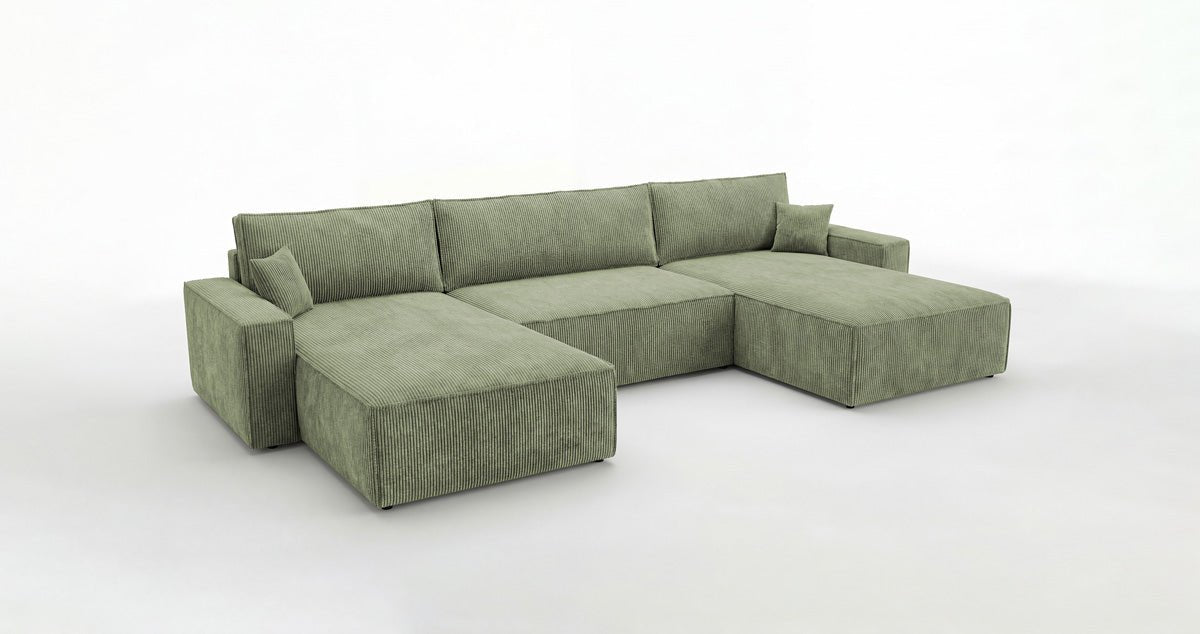 Designbank Vienna U met slaapfunctie en opbergruimte in Ribstof