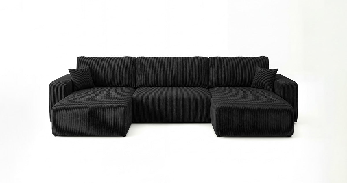 Designbank Noma U met slaapfunctie en opbergruimte in Ribstof