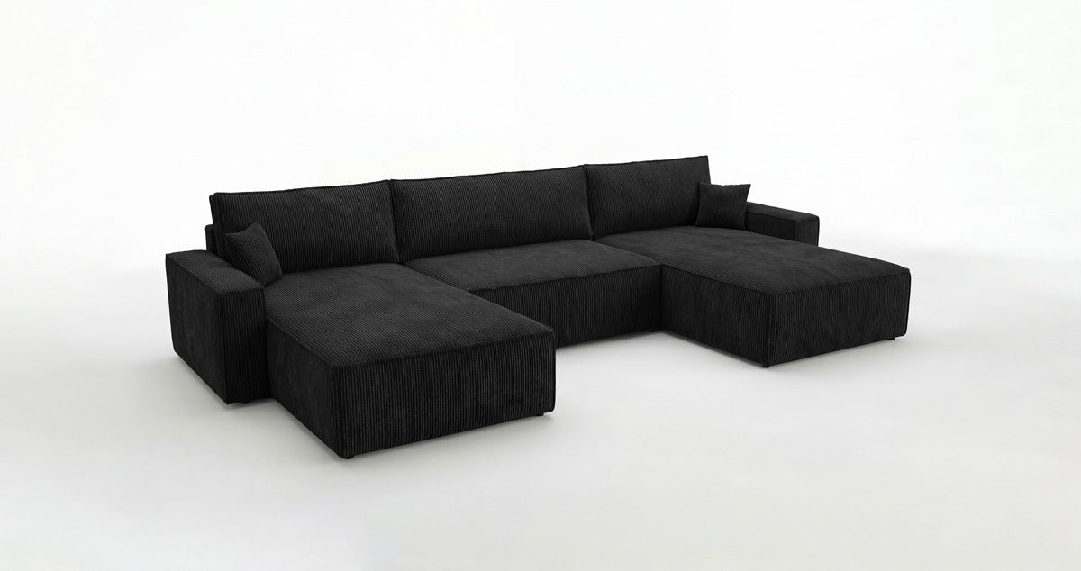 Designbank Vienna U met slaapfunctie en opbergruimte in Ribstof