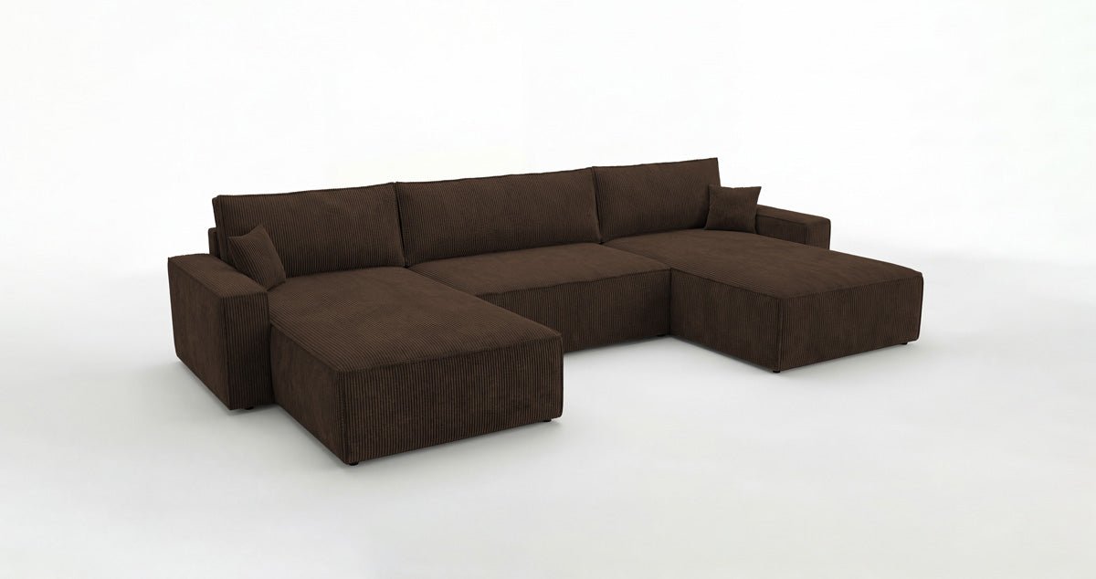 Designbank Vienna U met slaapfunctie en opbergruimte in Ribstof