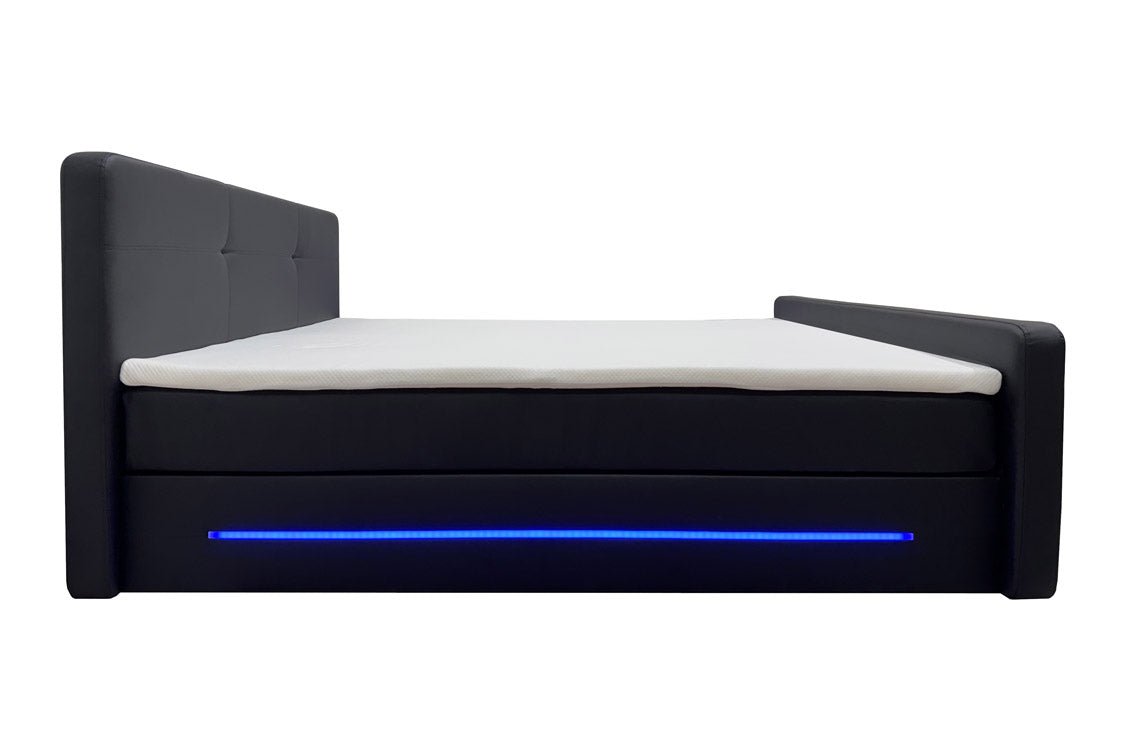OUTLET - Boxspringbed Oakland met LED kunstleer / 180x200 / Zwart / H3