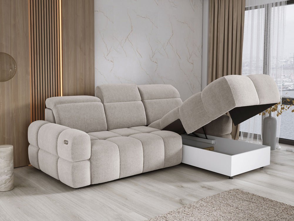 Designbank Arosa L met elektrische slaapfunctie in Bouclé