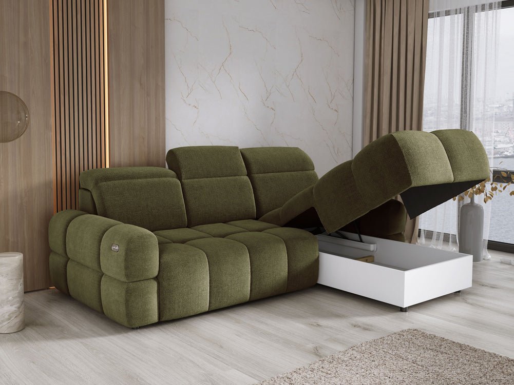 Designbank Arosa L met elektrische slaapfunctie in Bouclé