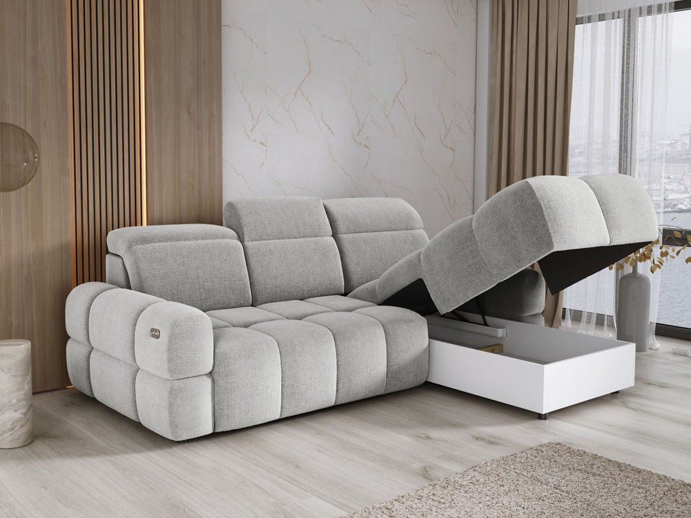 Designbank Arosa L met elektrische slaapfunctie in Bouclé