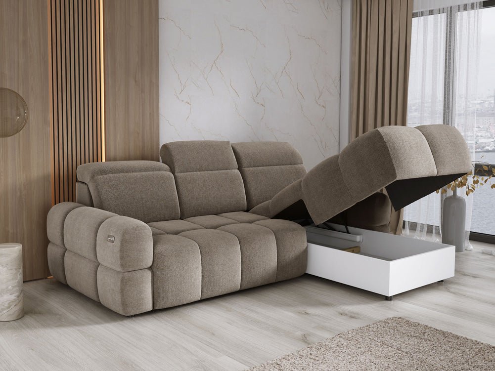 Designbank Arosa L met elektrische slaapfunctie in Bouclé