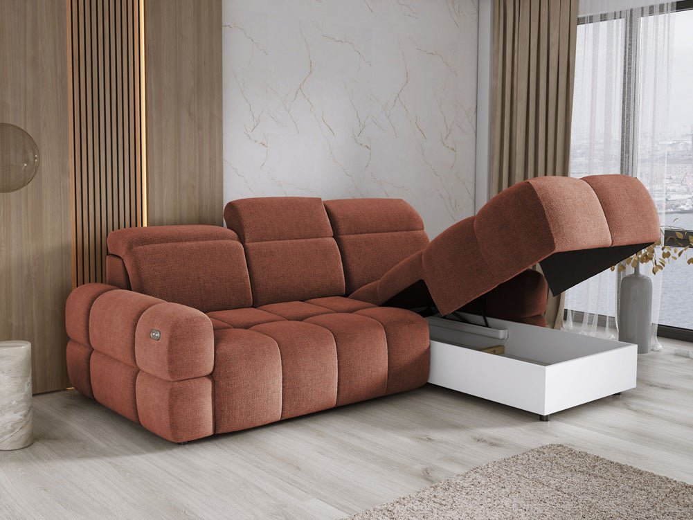 Designbank Arosa L met elektrische slaapfunctie in Bouclé