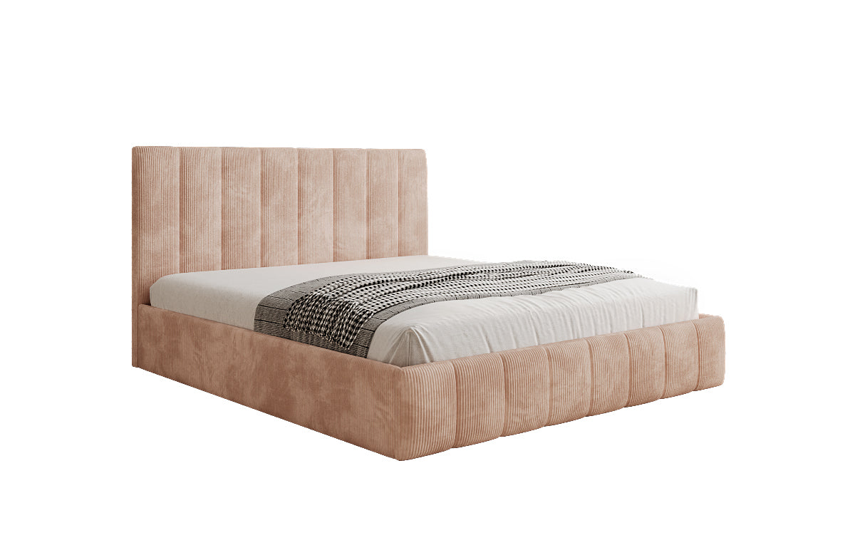 Designer gestoffeerd bed Mila in Ribstof met opbergruimte