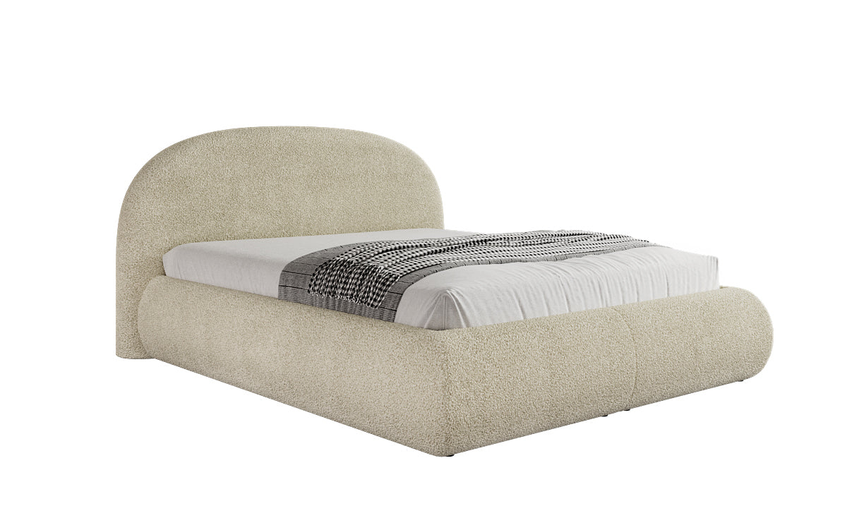 Designer Polsterbett Loop in Teddy Bouclé mit Stauraum