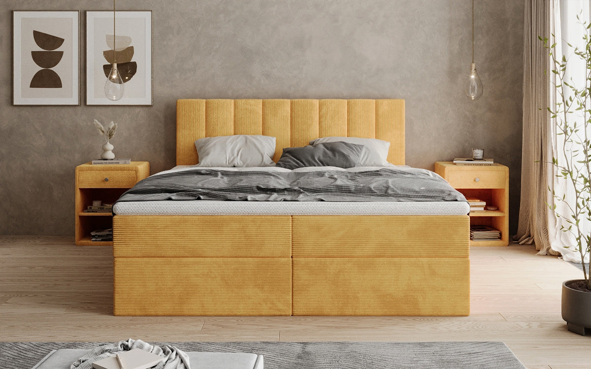 Lit boxspring Sofia en Côtelé avec espace de rangement