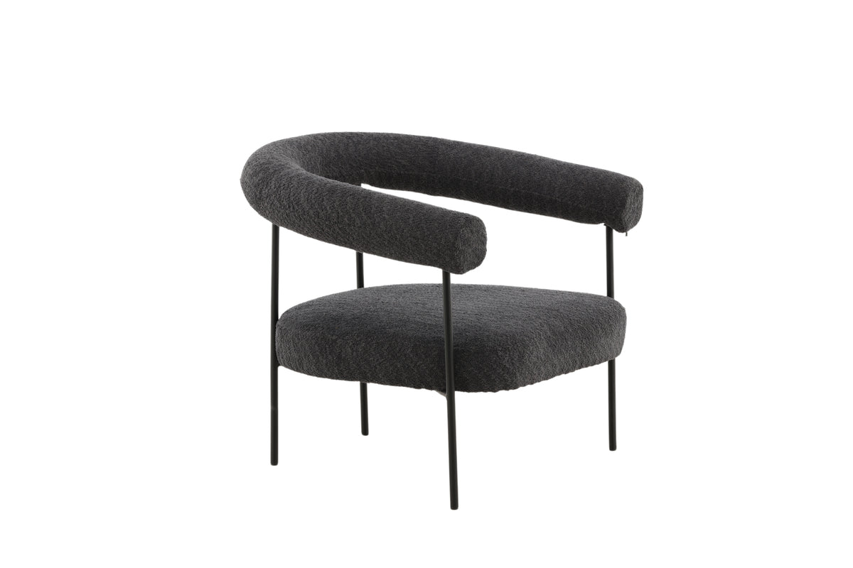 Designer loungestoel Haga – Antraciet, Bouclé met stalen frame