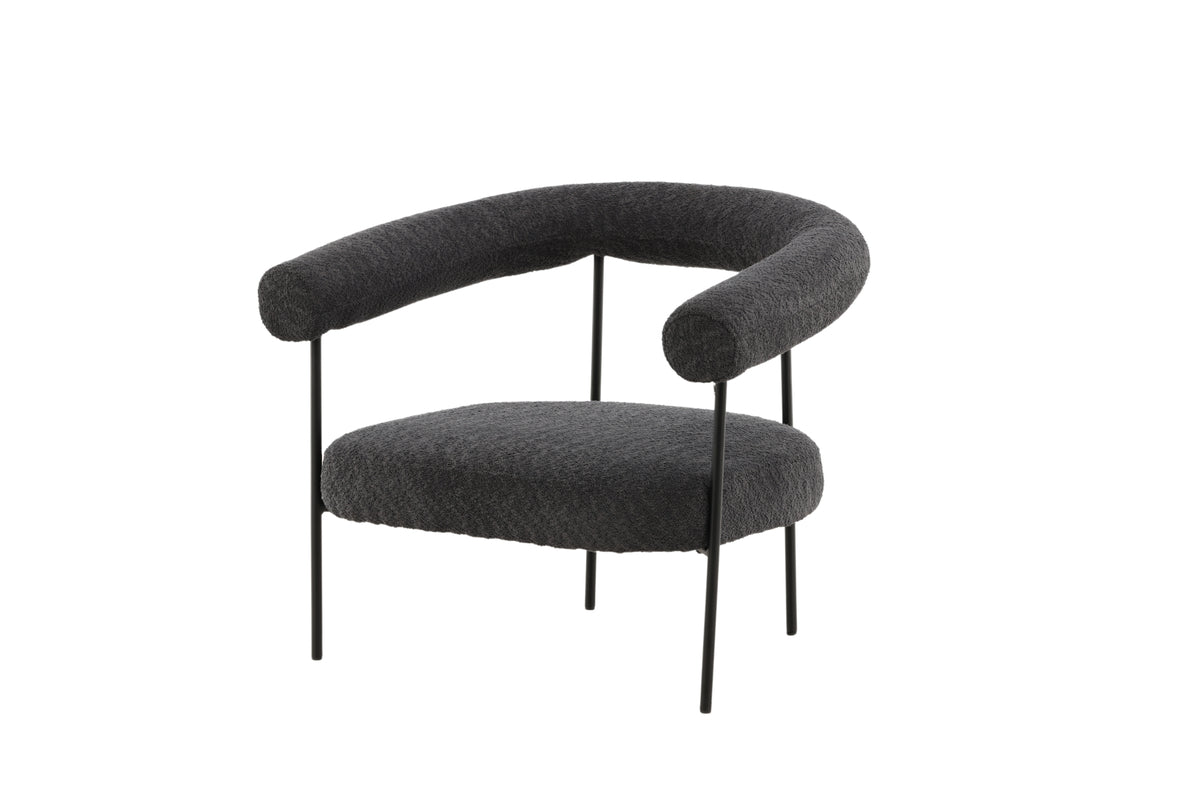 Designer loungestoel Haga – Antraciet, Bouclé met stalen frame