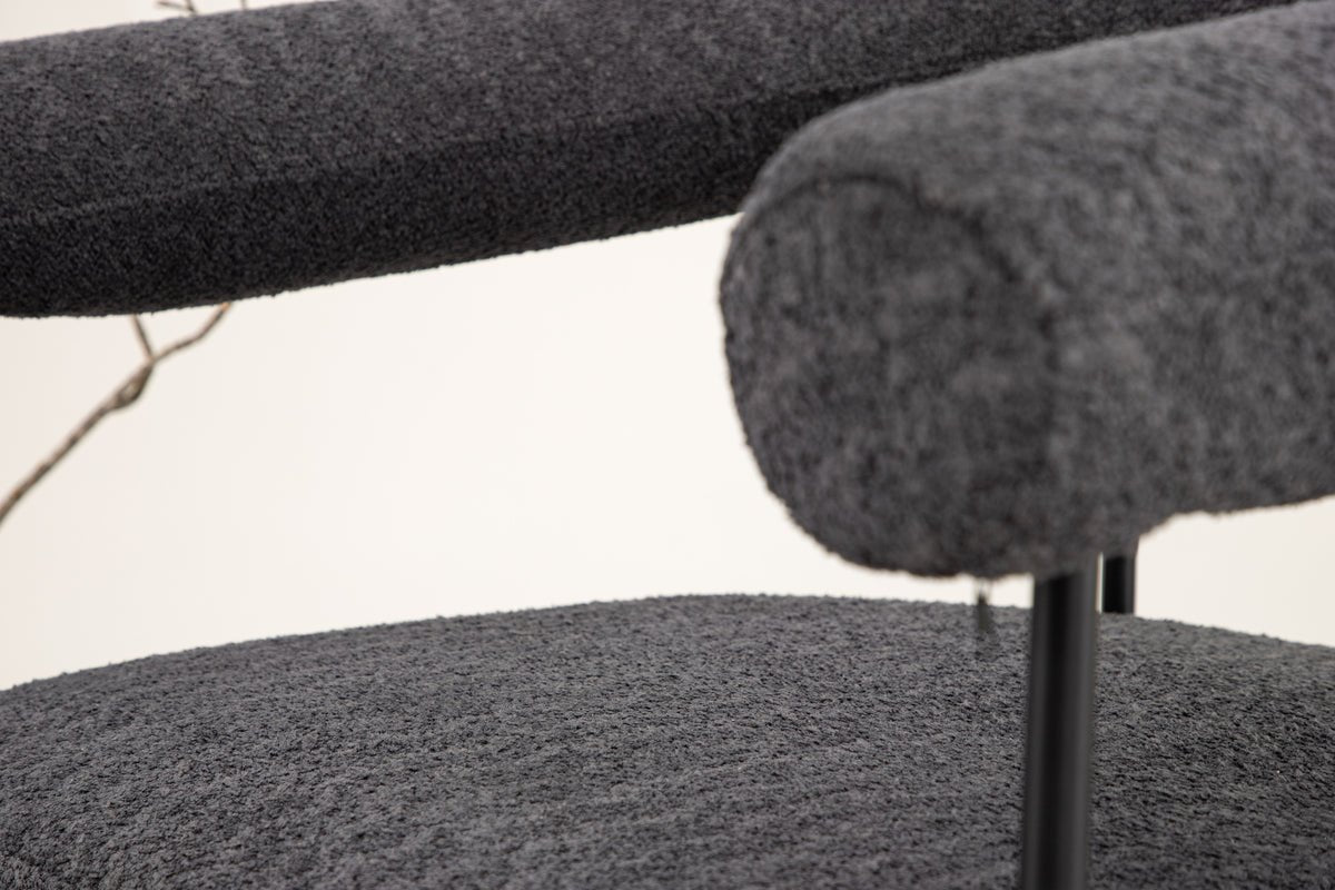 Designer loungestoel Haga – Antraciet, Bouclé met stalen frame