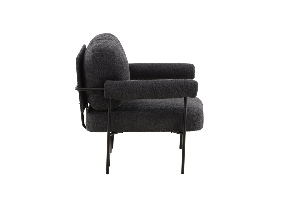 Designer loungestoel Arvika – Antraciet, Bouclé met stalen frame
