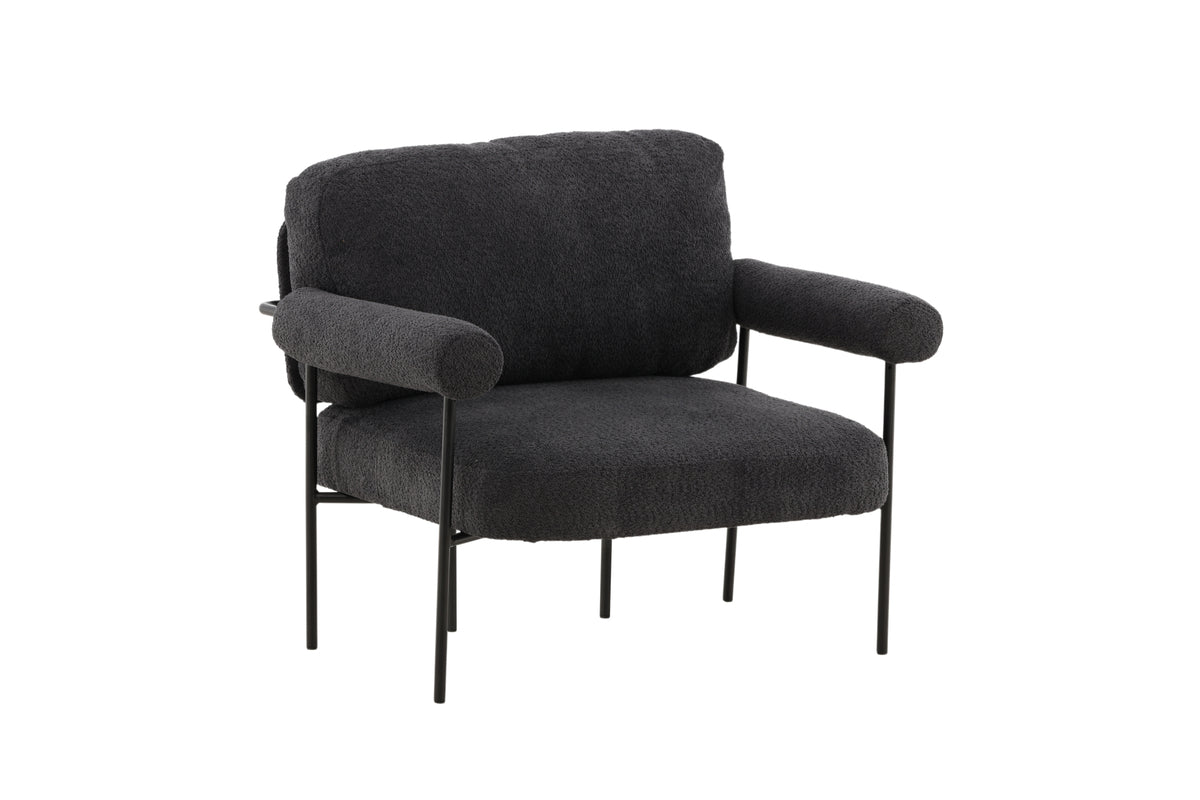 Designer loungestoel Arvika – Antraciet, Bouclé met stalen frame
