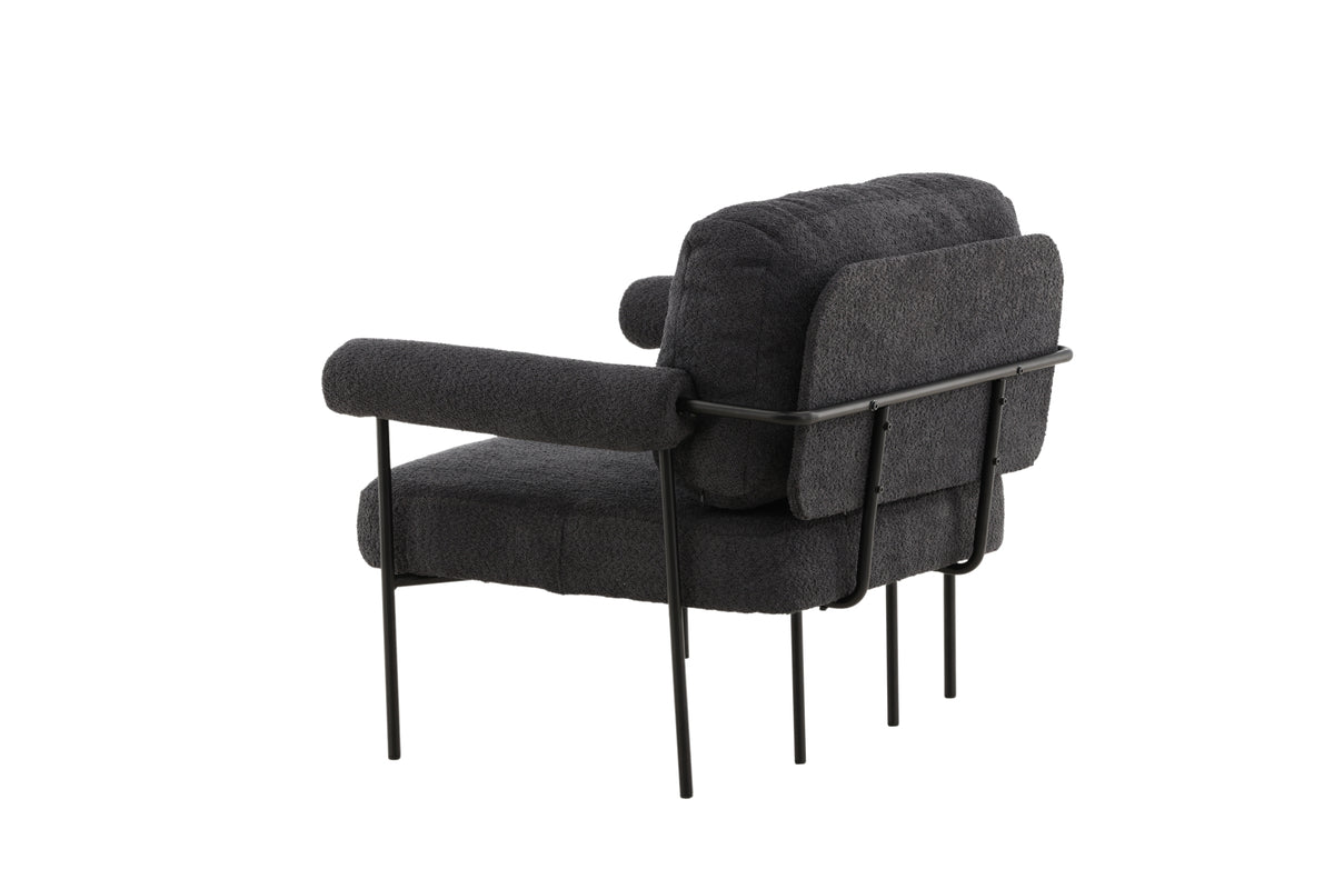 Designer loungestoel Arvika – Antraciet, Bouclé met stalen frame