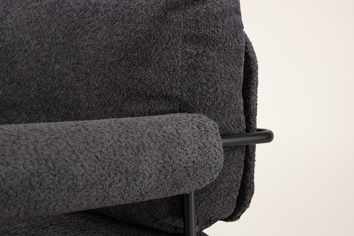 Designer loungestoel Arvika – Antraciet, Bouclé met stalen frame
