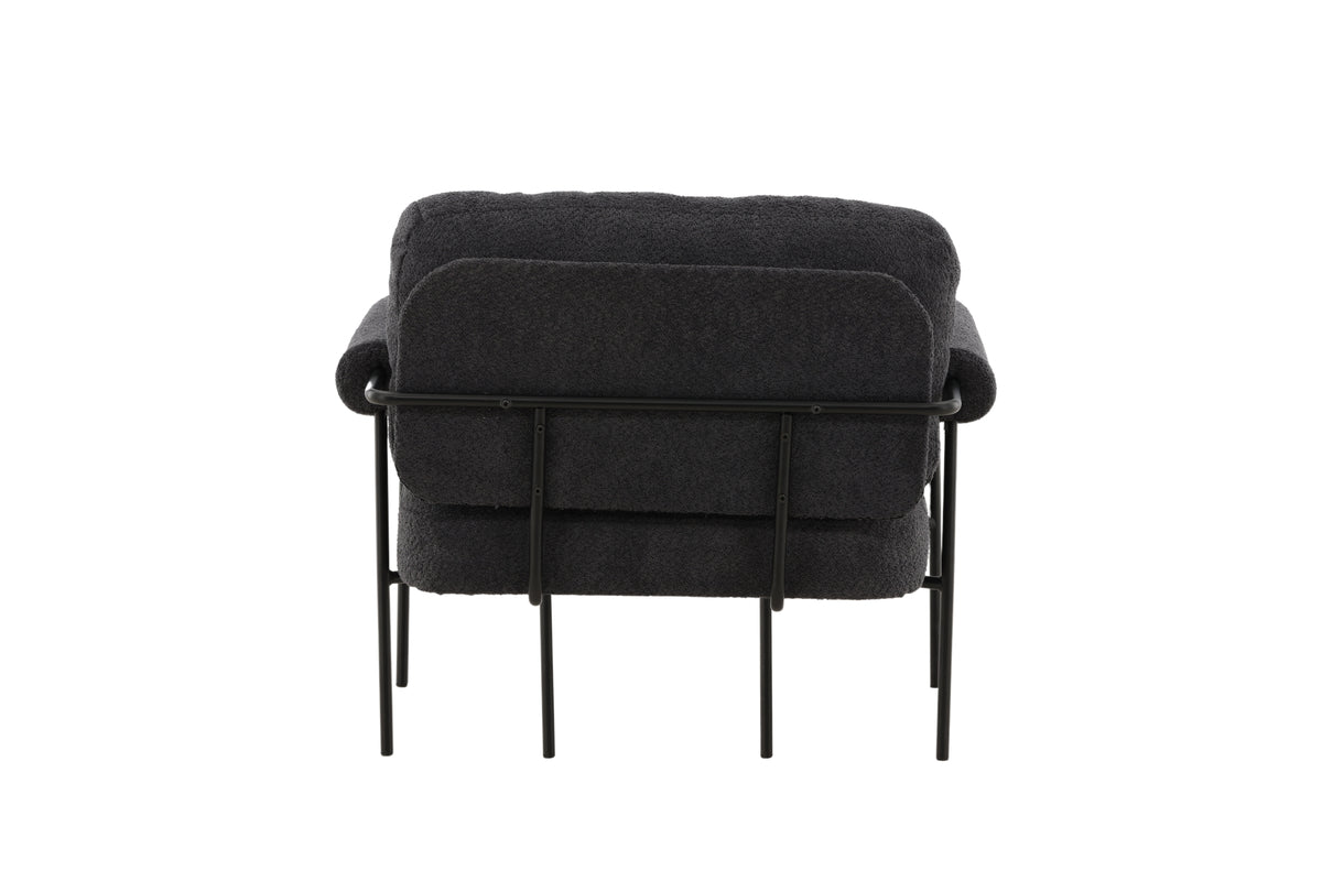 Designer loungestoel Arvika – Antraciet, Bouclé met stalen frame