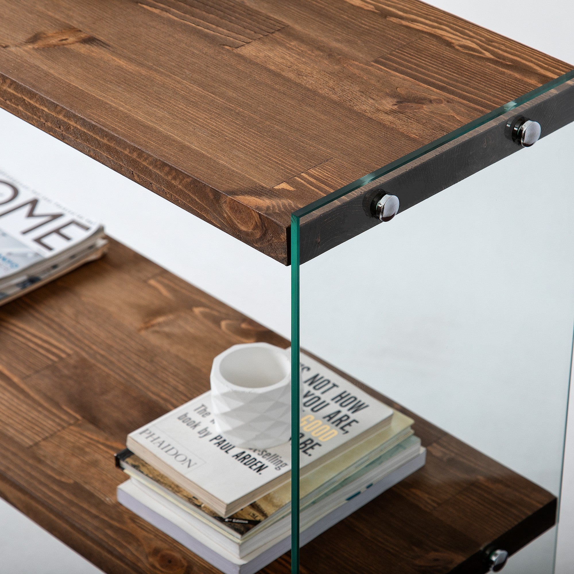 Designerkast Kirano - glazen frame met grenenhout