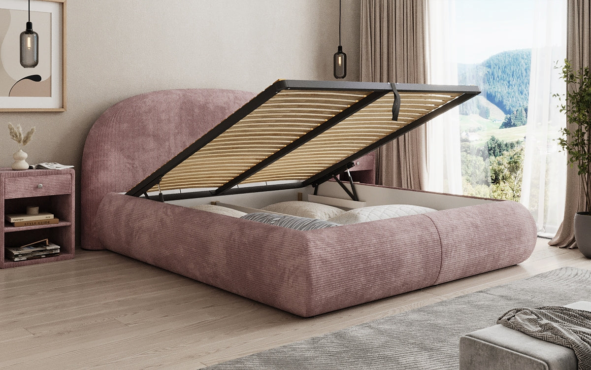 Designer Polsterbett Loop in Cord mit Stauraum