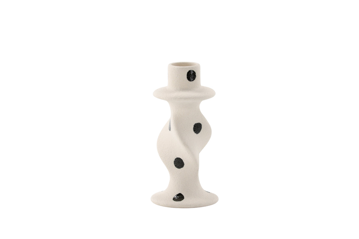 Porte-bougie Spotty II - Ø6 cm en grès en Blanc/Noir