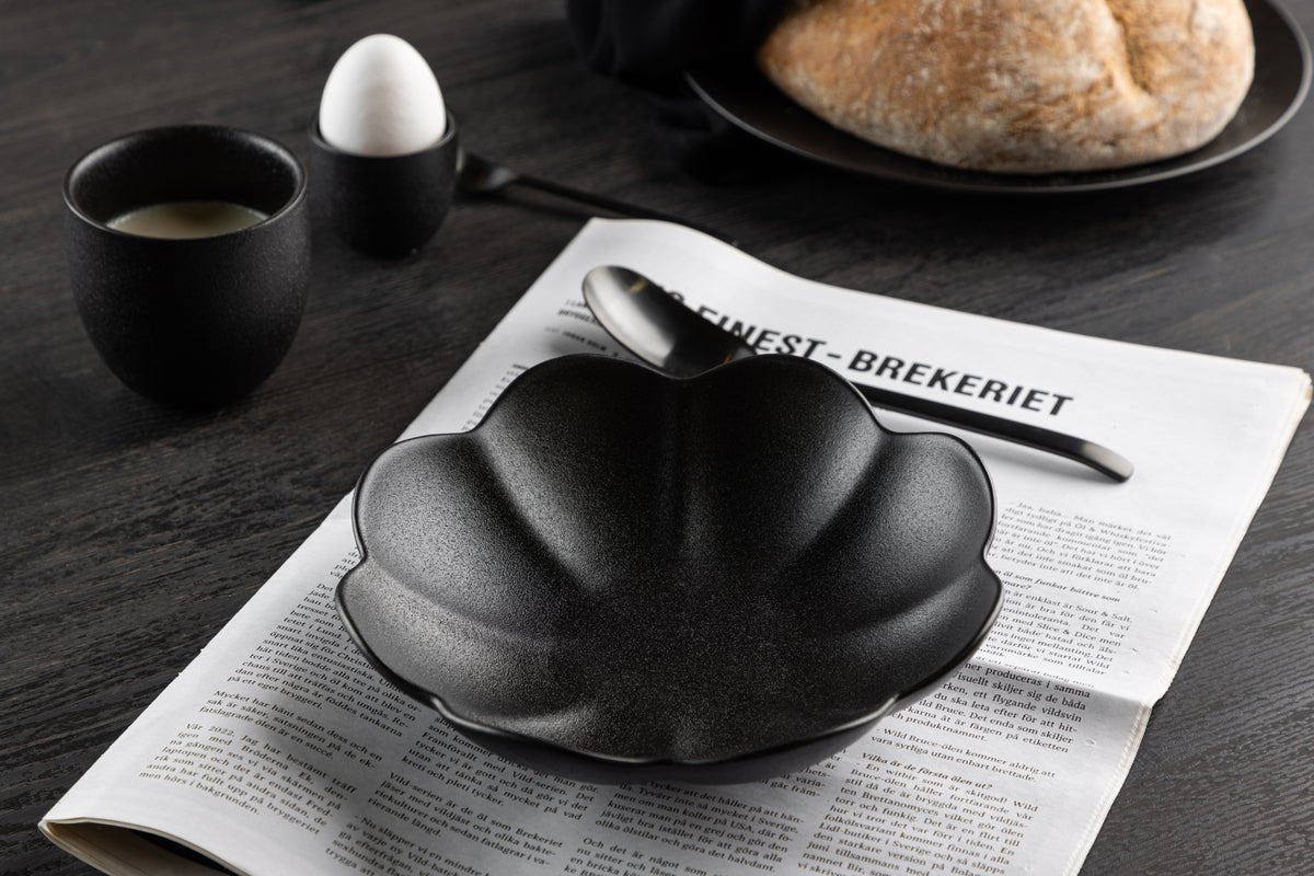 Teller Black Swan - set van 2, geglazuurd, versterkt porselein, matzwart