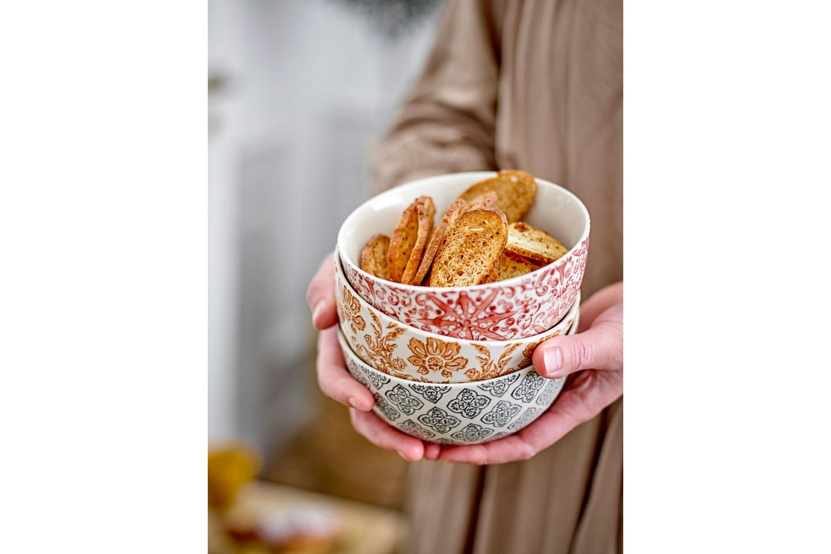 Schalenset Maru – steengoed met decoratieve motieven (set van 3)