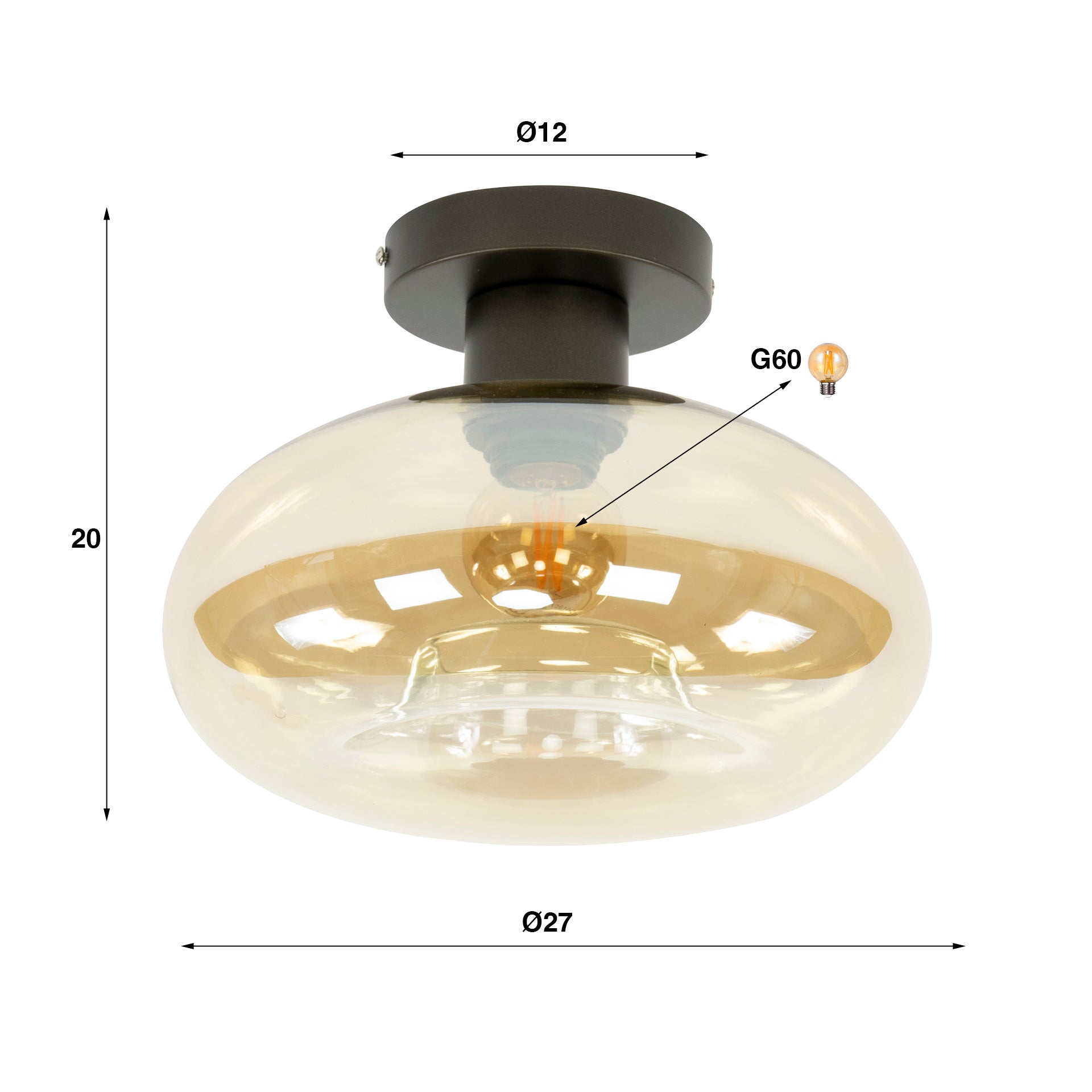 Plafonnier « Amberis » – Luminaire rond en verre à effet ambre