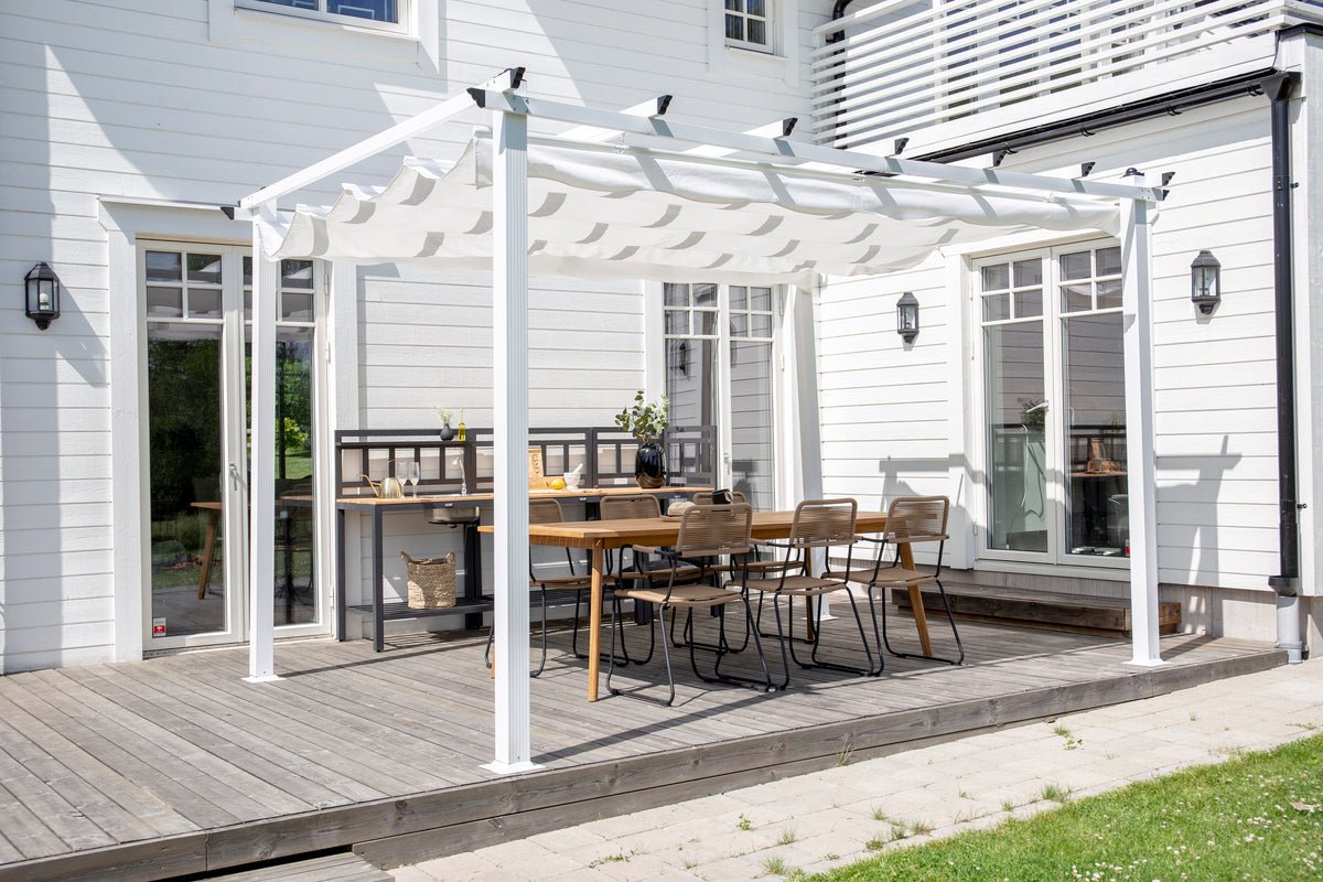 Pergola Solyx - avec toit en polyester blanc