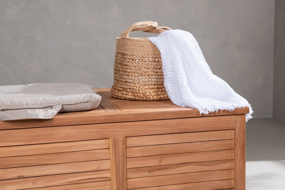 Coffre à coussins de jardin Sorine - 46x130x70 en bois de teck