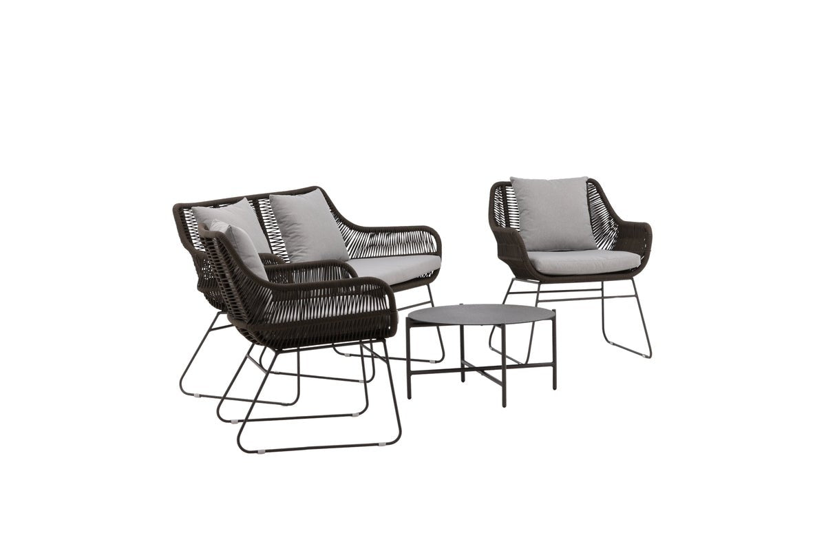 Ensemble lounge de jardin David – résistant aux intempéries avec fauteuils et table ronde en verre